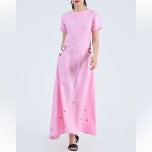 Fanm Mon Fondant Pink Kandra Linen Maxi Dress Size X-Large Brand New W/Tag